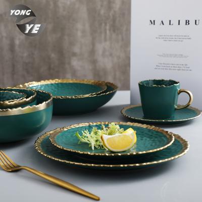 China Viable modern kitchen restaurant decorative dinnerware sets for hotel ceramic matte green ceramic set of eight dinnerware sets for sale