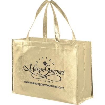 China Eco-friendly Customized Laminated Metallic Nonwoven Tote Bag for sale