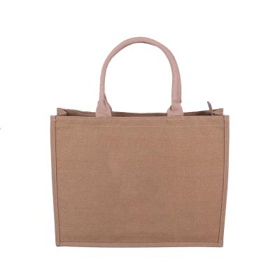 China Eco - Friendly White Custom Logo Printed Laminated Hessian Reusable Reusable Shopping Tote Bags for sale