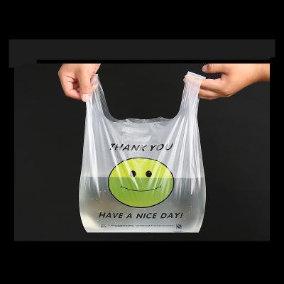 China Custom Logo Recycled Plastic Bag Smiley Clear Moisture Proof Vest Plastic Bag For Supermarket Restaurant Takeout Plastic Garbage Bag for sale