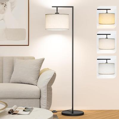 China Minimalist Living room floor light 3-color temperature vertical light with adjustable linen lampshade high light for sale