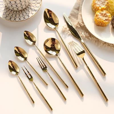 China Gold 304 Dinnerware Set Stainless Steel Knife Spoon and Fork Disposable Western Restaurant Cutlery For Party New for sale