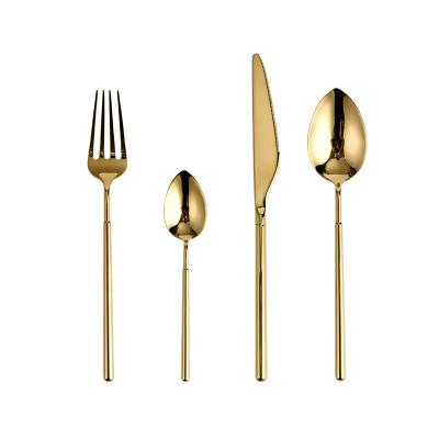 China Disposable Knife Fork Spoon Dinnerware Sets Party Luxury Flatware 4Pcs Cutlery Set Shiny Gold Plated Stainless Steel for sale