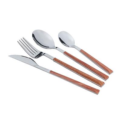 China Korea Disposable 430 Stainless Steel Western Cutlery Steak Fork Spoon Upscale Custom Gift Set Wooden Handle Hotel Supplies Spoon for sale