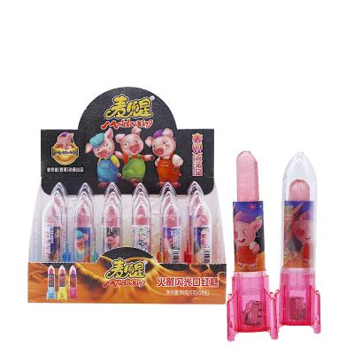 China Natural Rocket Shape Fruit Flavor Lipstick Hard Lollipop Candy for sale