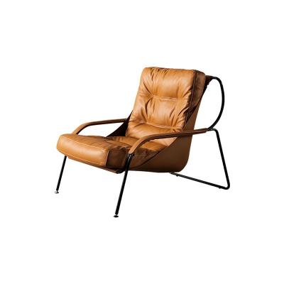 China Removable Mid Century Metal Frame Accent High Quality Chair Brown Luxury Leather Lounge Chair for sale