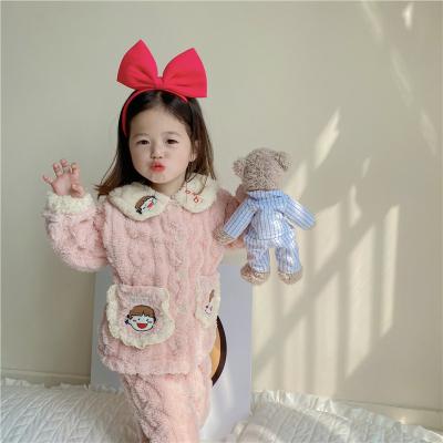 China Hot sale thermal children's flannel pajamas autumn and winter thickening red-pink babies 2 pieces sets pajamas soft home clothes for sale