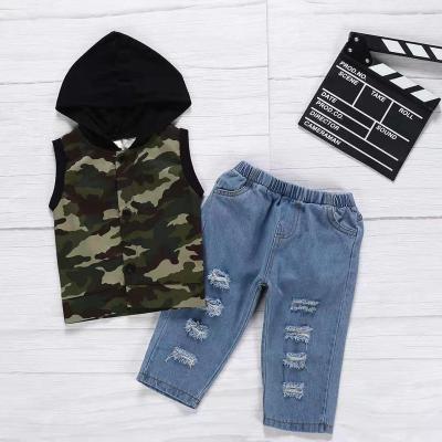 China Camouflage Breathable Hooded Tops And Jeans 2pcs Outfit Summer Kids Boys Casual Clothes Sets for sale