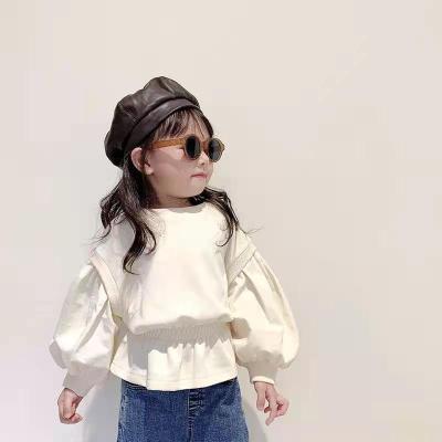 China Fashion Breathable Girls Casual Pullover Tops Puff Sleeve White Kids Sweatshirts for sale