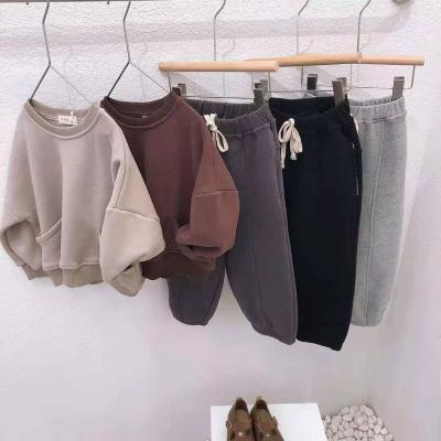 China Breathable Plain Color Sweatshirt Unisex Children Kids Outfits Casual Clothing Sets for sale