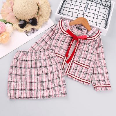 China Breathable Plaid Top And Skirt Kids Girls 2pcs Stylish Outfit Girls Sets 2021 Kids Clothing for sale