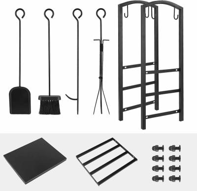 China Black Fireplace Shelving Rack Fireplace Tool Kit Indoor Fire Pits Tools for Log Rack Wood Stove Accessories Outdoor Fireplace for sale