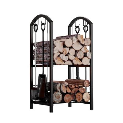 China Fireplace Shelving Storage Tool Kit with 4 Fireplace Accessories Holds a Large Amount of Sturdy Fireside Wood Log Firewood Rack for sale