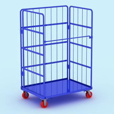 China Industrial Supermarkets Logistics Portable Steel Galvanized Heavy Duty Storage Transport Trolley And Storage Cage for sale