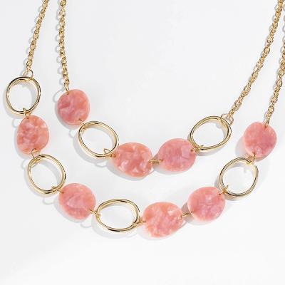 China FASHIONABLE European Irregular Geometric Circle Acetate Alloy Multilayer Short Necklace for sale