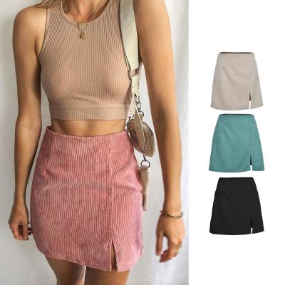 China 2022 Casual High Waist Corduroy Mini Skirt Breathable Short Women With Slit for sale