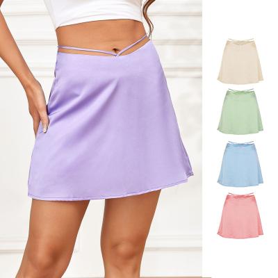 China Latest Y2k Women Summer Breathable Sexy Ladies Clothing Bare Belly Mini Silky Simple Sexy Skirt Club Outfits for sale