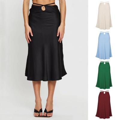 China Latest Ladies Breathable Sexy Bare Midriff Summer Silky Skirts Women Long for sale