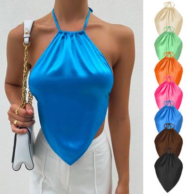 China Sexy Ladies Summer Fashion White Plain Halter Crop Tops QUICK DRY Wholesale Loose Tops For Women for sale