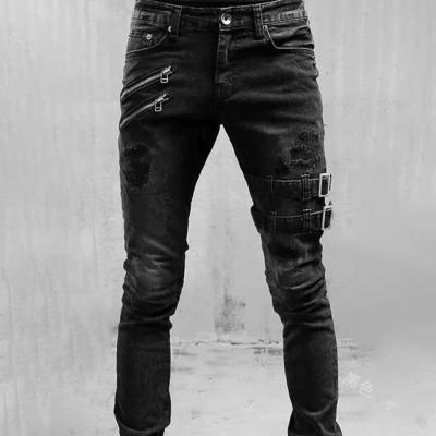 China Latest adult motorcycle men jeans pants skinny distressed cheap black denim QUICK DRY for sale