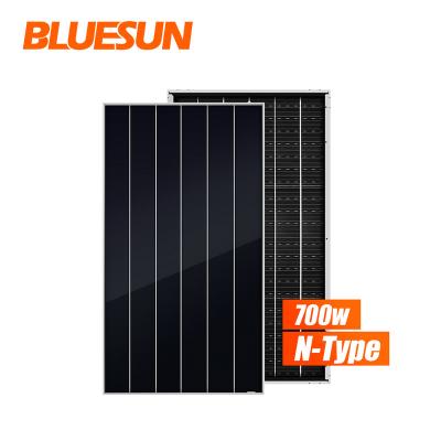 China 30A Bluesun hot selling streaked solar panel hjt 700W Bifacial solar panel for factory for sale