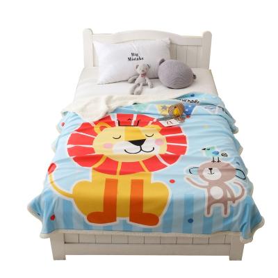 China Anti-pilling Kids Printed Lion Deerlet Design Multi-Functional Covered Blanket Sofa Blanket Lamb Fleece Double Bonding Cartoon Style for sale