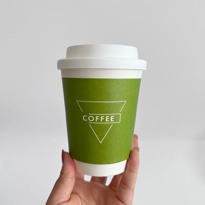 China Wholesale Custom Logo Print Biodegradable Custom Logo Paper Cup Holder Wall Coffee Corrugated Disposable Paper Cups Double With Lids for sale