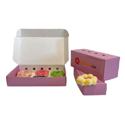 China Wholesale Custom Biodegradable Printed Logo Biodegradable Paper Bakery Mini Crispy Donut Take Out Donut Packaging Purple Box With Window for sale