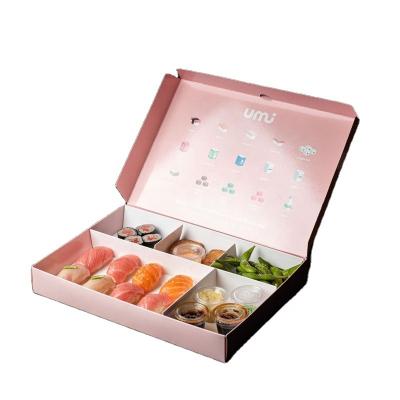 China Wholesale Disposable Biodegradable Takeout Box Japanese Sushi Bento Lunch Sushi Paper Food Custom Takeout Box With Divider for sale