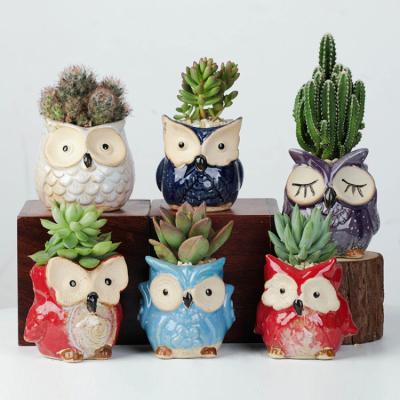 China Not Easy To Deform Indoor Bonsai Succulents Mini Pot Ceramic Garden Flower Cartoon Animals Small Plant Pots Set for sale