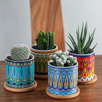 China Modern Chinese Garden Decoration Beautiful Circle Cheap Ceramic Plant Flower Pot Set for sale