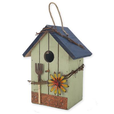 China Portable Wild Painted Animal Bird Cages Windproof Garden Tree DIY Decoration Hanging Outdoor Wooden Bird House for sale