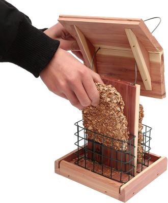 China Decorative Garden Pet Cedar Wooden Holders Squirrel Proof Window Stocked Hanging Wild Bird Feeder for sale