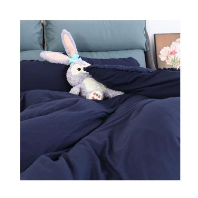 China Cheap Wholesale Price Soft Summer Comforters Dark Blue 15% Linen 85% Bamboo Blended Bed Sheet, Bedding Set for sale