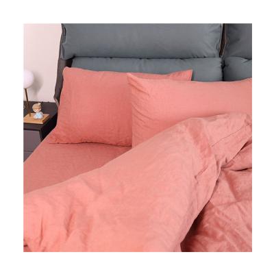 China Wholesale Disposable Soft Silky Soft Solid Rose Sheet Pure Linen Linen Fabric French Bedding Set for sale