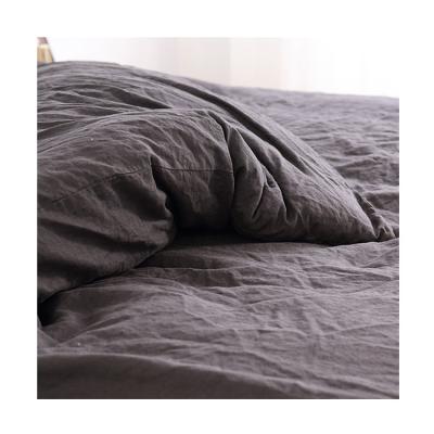 China Best Selling Fashionable Promotional Gray Pure French Flax Linen Disposable Comforter Fitted Sheet Bedding Set for sale