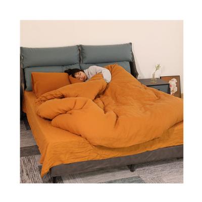 China Factory wholesale price disposable fashionable promotional pure orange french linen fabric bedding set for sale for sale