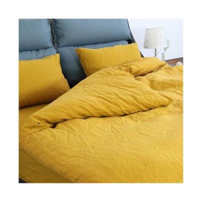 China Competitive price disposable soft silky solid duvet bright yellow pure linen plain french bedding set for sale