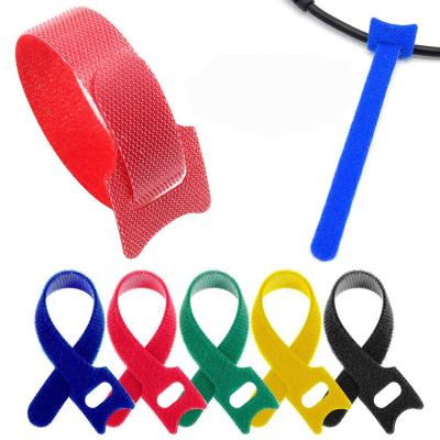 China Eco-Friendly Wholesale T-type Back to Back Hook and Loop Double Side Nylon Cable Tie Reusable for sale