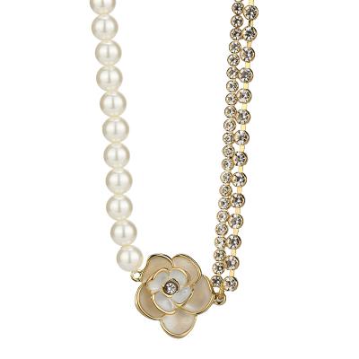 China Religious Pearl Camellias Clavicle Necklace Niche Design Rose Pearl Necklace Short Sweater Chain for sale