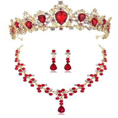 China ALLOY New Bride Rhinestone Crown Necklace Earrings Hair Accessories Three Piece Set Wedding Dress for sale