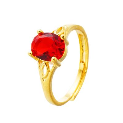 China Vietnam Sand Gold Color Diamond Ring Oval Inlaid Jade Female Of Euro Wholesale Romantic Lady Gem Ring for sale