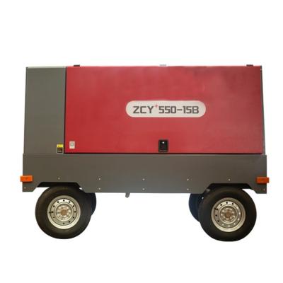 China Rock Drilling and Water Well Drilling 140kw 15bar Cheap Mobile Diesel Engine Driven Rotary Screw Air Compressor for Drilling Rig ZCY550-15 for sale