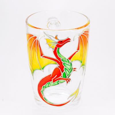 China WITH LID Handmade Personalized Hand Painted Dragon Mug Red Dragon Mug Green Dragon Stained Glass Coffee Mug for sale