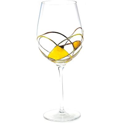 China New Classic / Postmodern Handmade Painted Line 29 oz Handblown Gold Swirl Wine Glass for sale