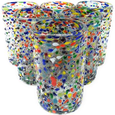 China New Classic/Postmodern Set of 6 Confetti Rock Design Glasses Hand Blown Mexican Drinking Glasses for sale