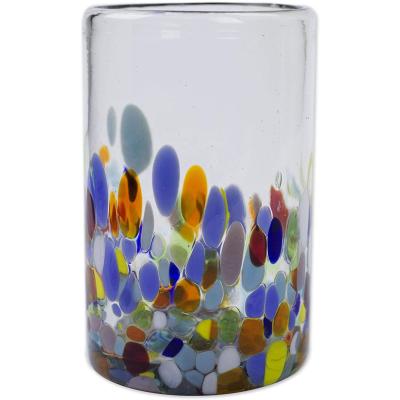 China Classic / Postmodern Artisan Crafted New Recycled Stemless Water Glass From Hand Blown Multicolor Mexican 14oz Confetti for sale