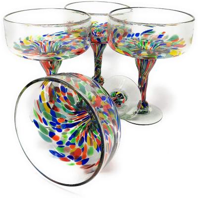 China New Classic/Postmodern Mexican Hand Blown Glass Set of 4 Hand Blown Confetti Carmen Margarita Glass for sale