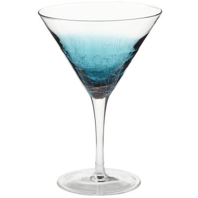 China New Classic / Postmodern Crackle Collection Hand Etched Sand Cut Colored Glass Cracked Teal Stemware Crackle Martini Glass for sale