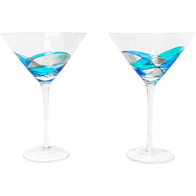 China New Mediterranean Cocktail 12 Ounce Stunning Gift Martini Glass BLUE LINE Classic/Postmodern Special Dry Refreshment Party for sale